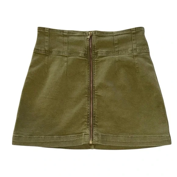 We the Free Mini Skirt Virgo Zip-Front Cadet Green Denim Women’s Size 29 - Picture 2 of 8